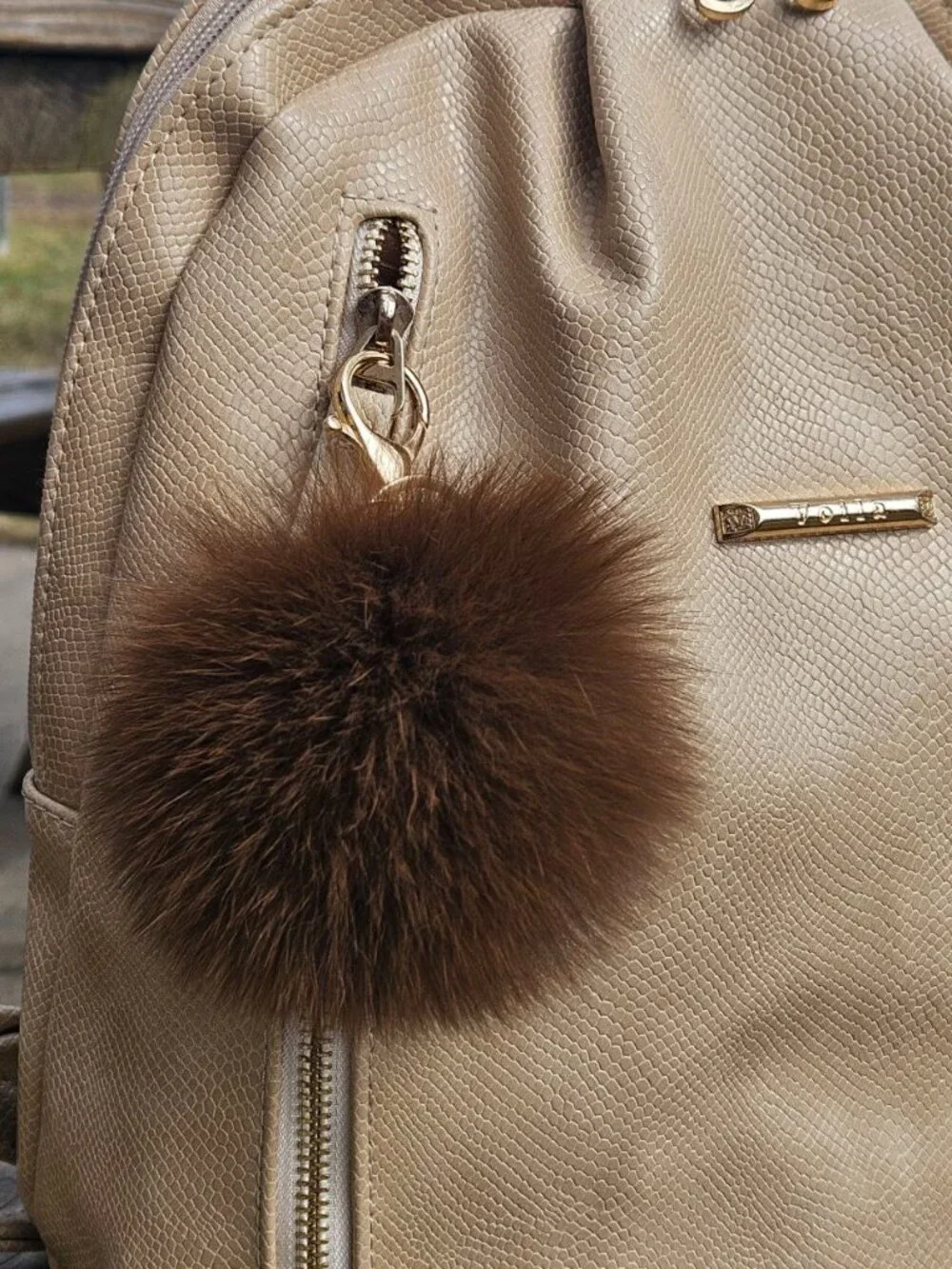 Brown Real Fox Fur Bag Charm, Soft Fur Keychain, Backpack accessory